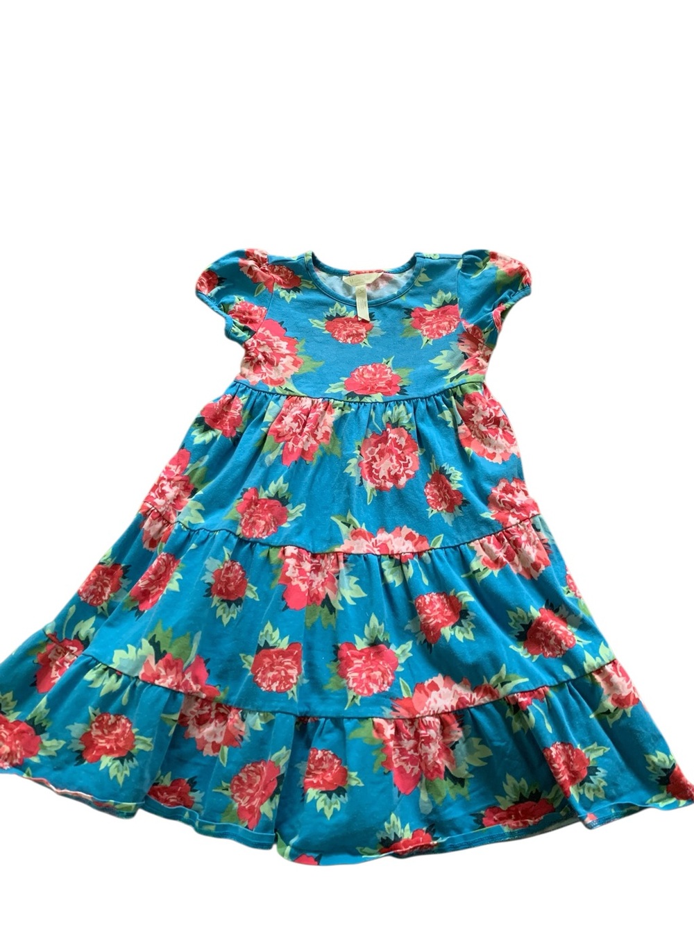 Matilda Jane Teal Blossom Pie Floral Tiered Dress with Pink Roses - Picture 2 of 6